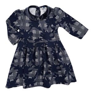 Janie and Jack Floral Navy Holiday Velvet Collared Long-sleeve Dress